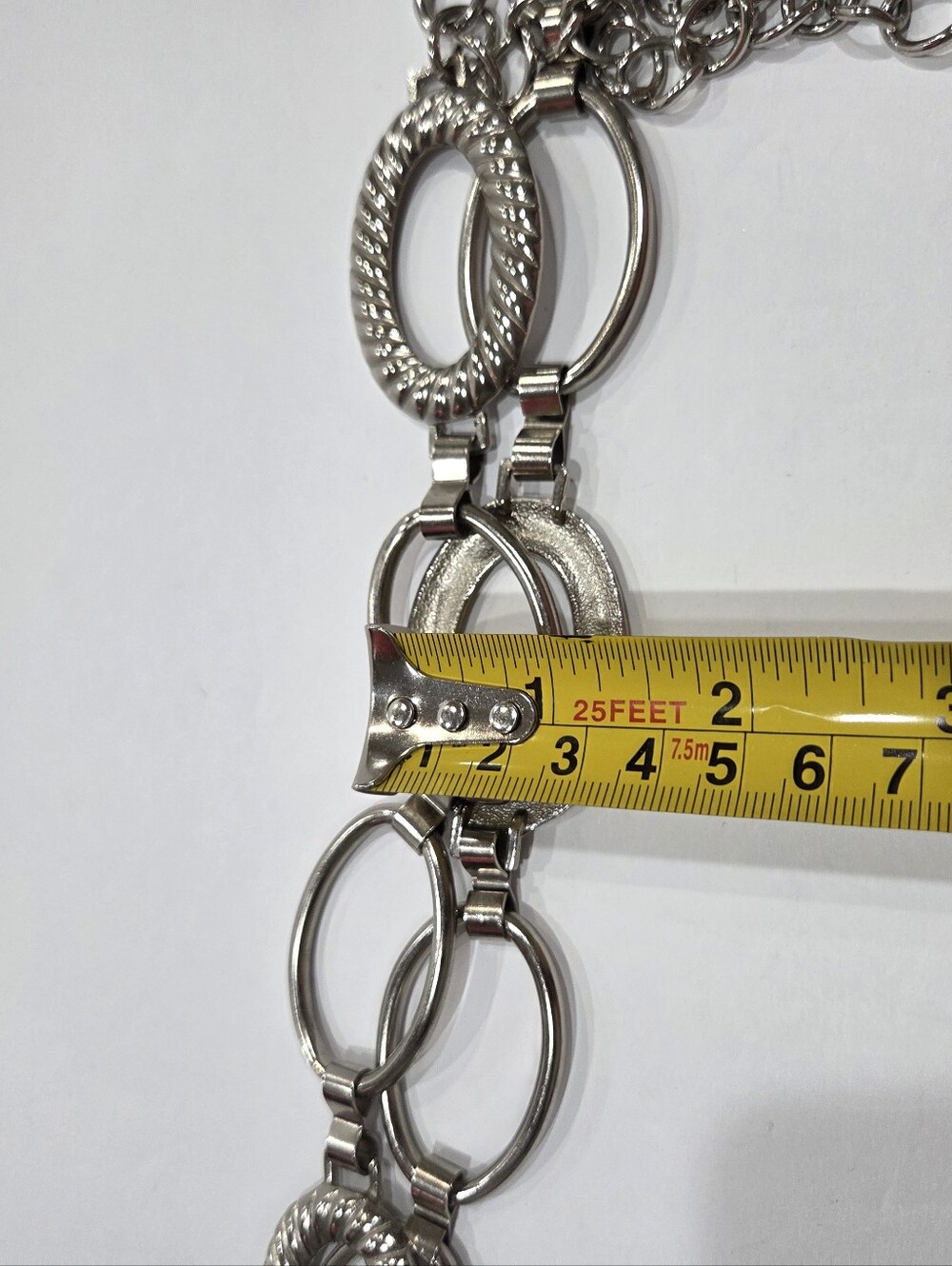 Silver Oval Link Chain Belt with Textured Accents - Picture 5 of 6